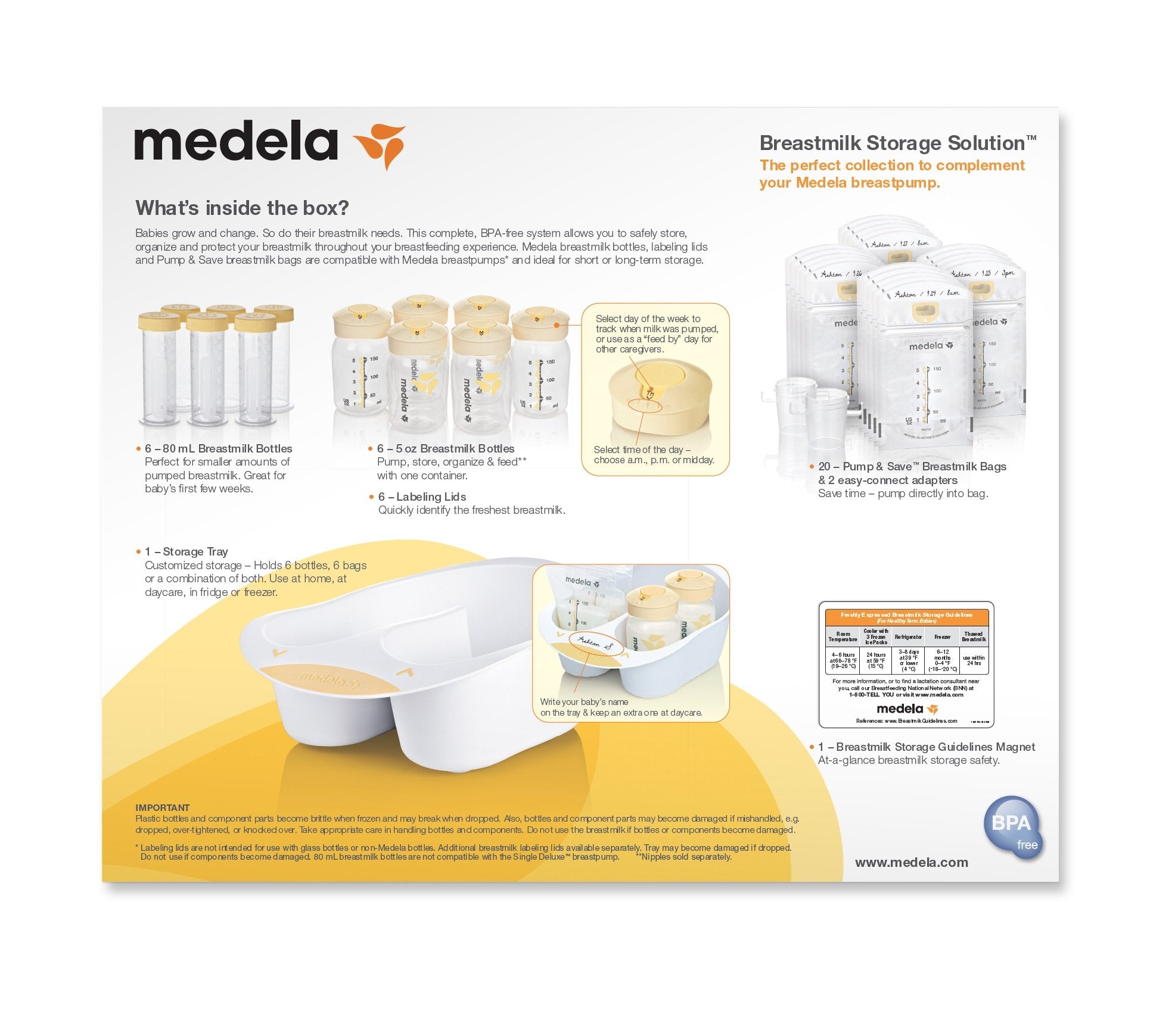 Medela Pump Save bags with adapters shown for convenient on-the-go storage