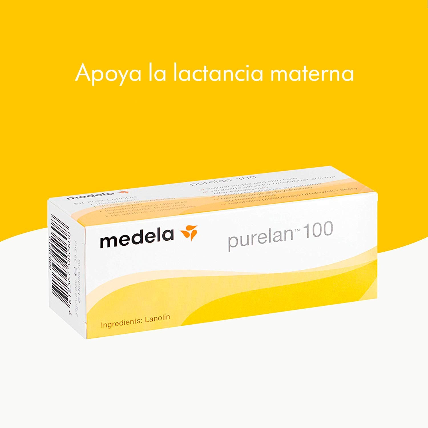 Medela Purelan 100 nipple cream close-up label highlighting gentle formulation.