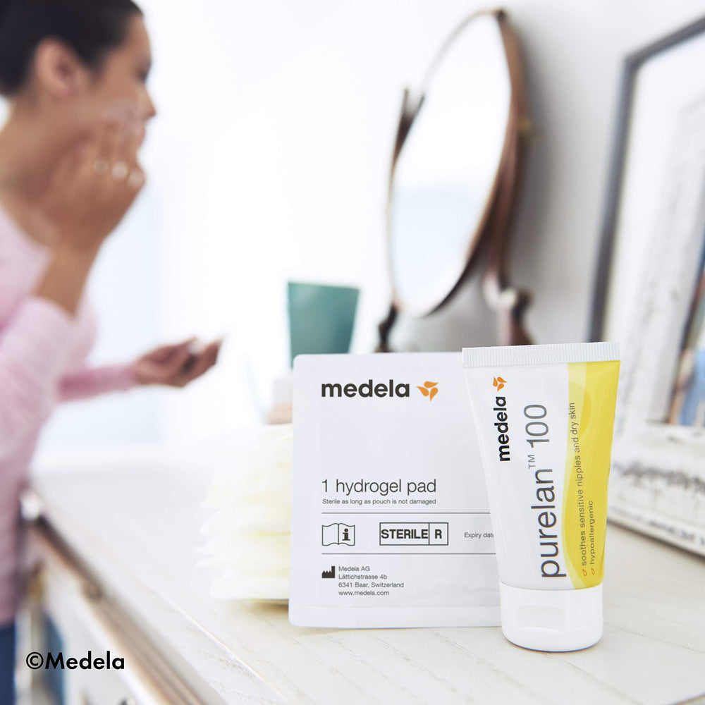 Medela Purelan 100 nipple cream application on dry skin showing soothing relief.