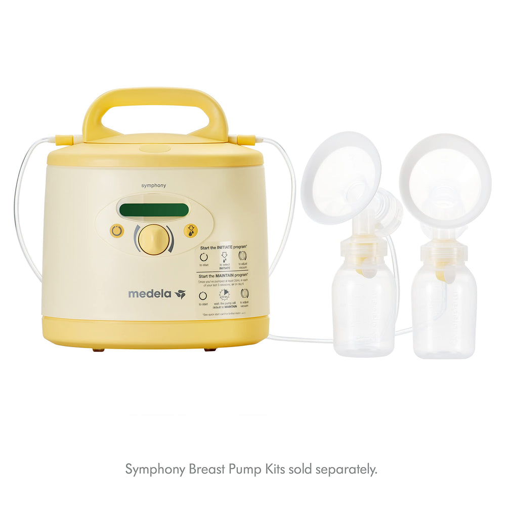 Medela Symphony Plus container stand keeping bottles organized during pumping.