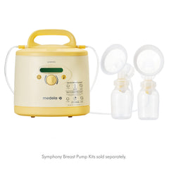 Medela Symphony Plus container stand keeping bottles organized during pumping.