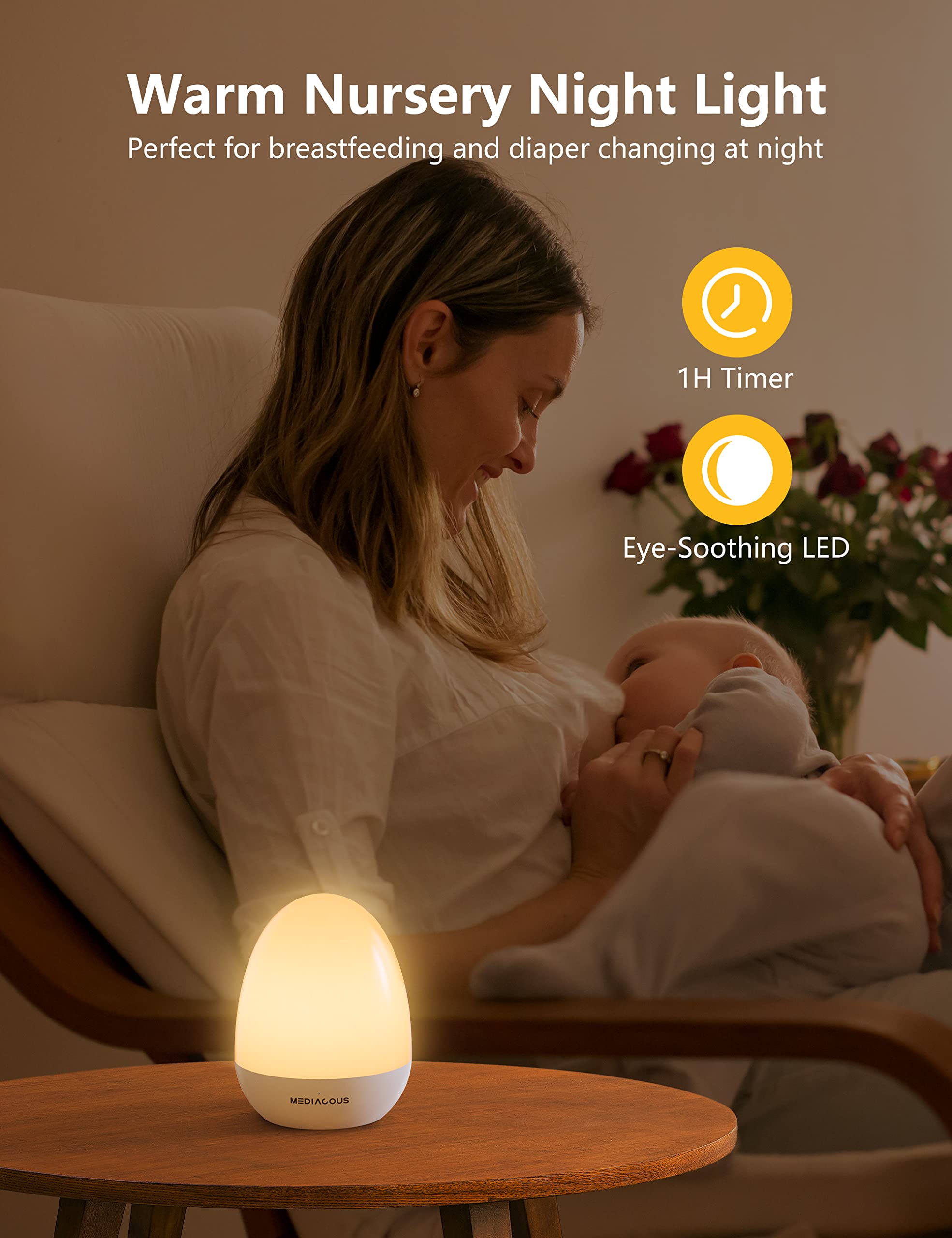 MediAcous night light battery indicator signaling long battery life