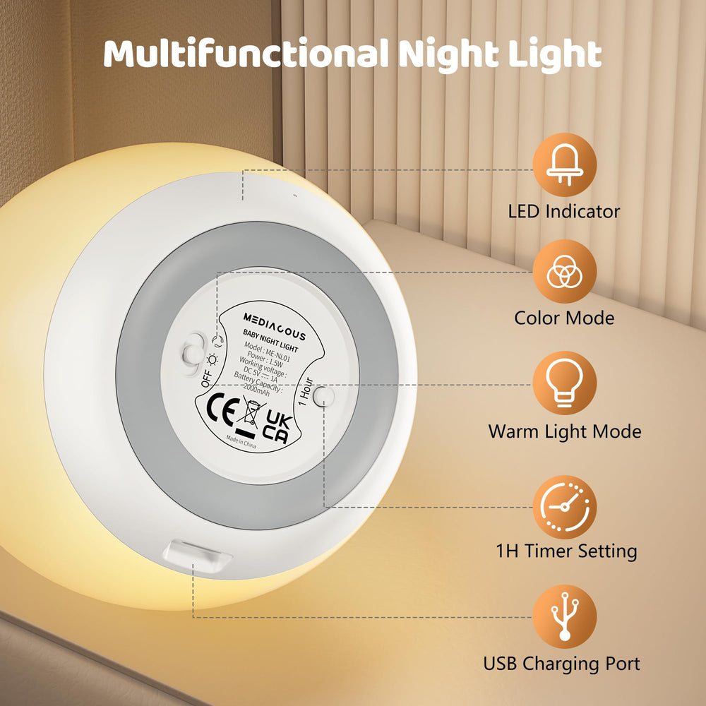 MediAcous Night Light sits in a cozy bedroom setup for bedtime routines.