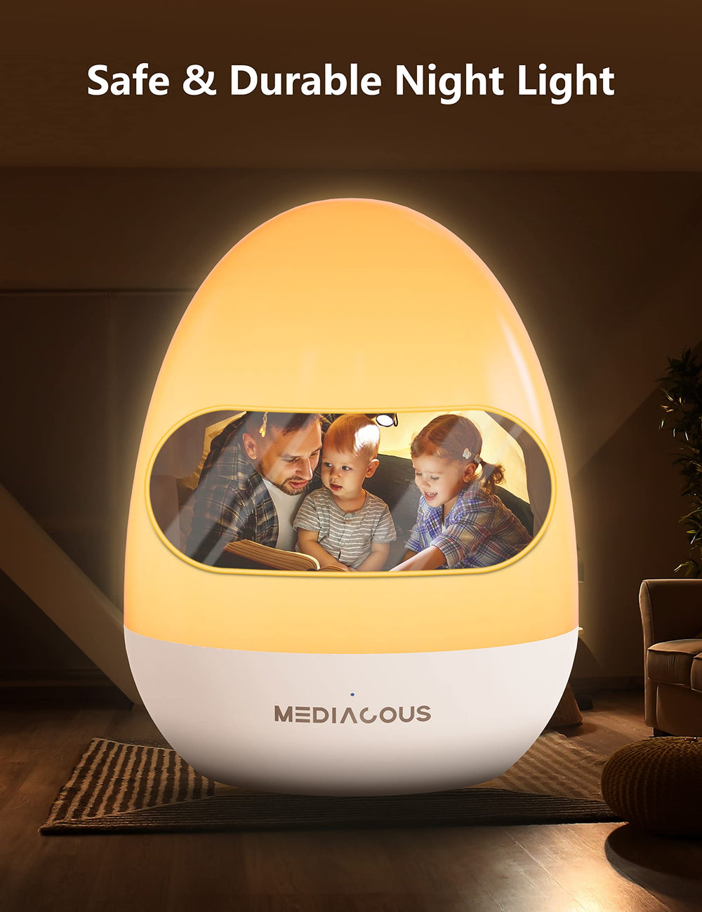 MediAcous night light in outdoor camping setting showing portability