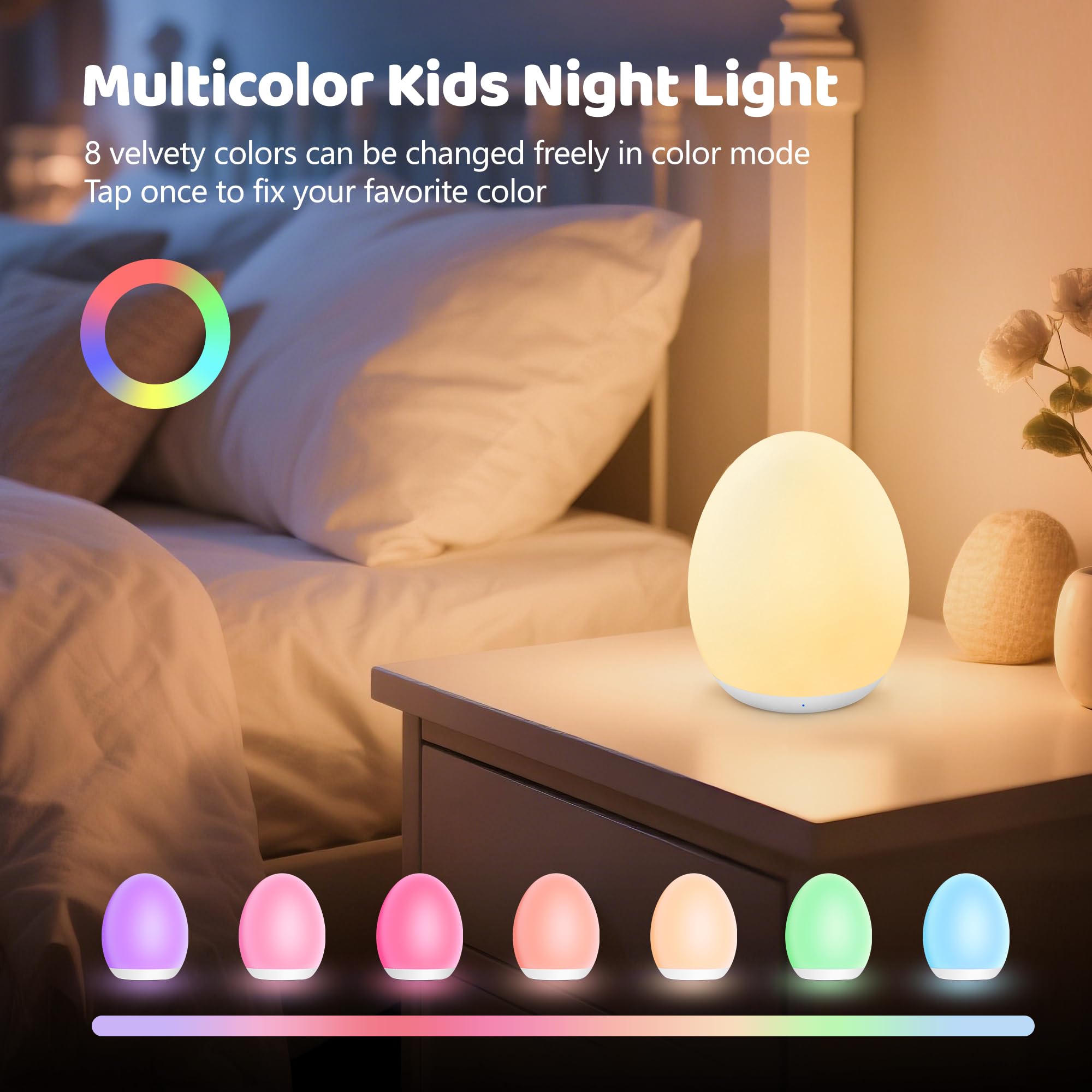 MediAcous Egg Light silicone touch surface enables gentle night lighting.