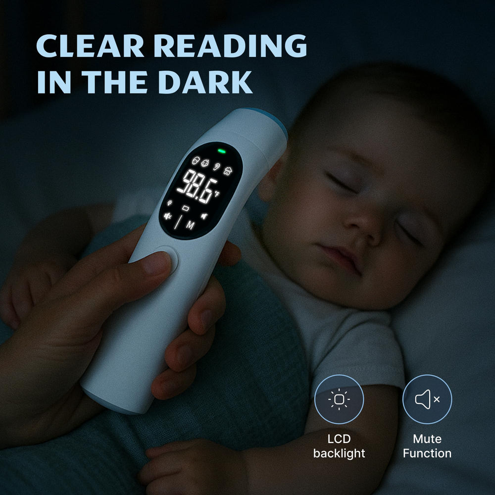 Medreign infrared thermometer with infant-friendly design for gentle baby use.