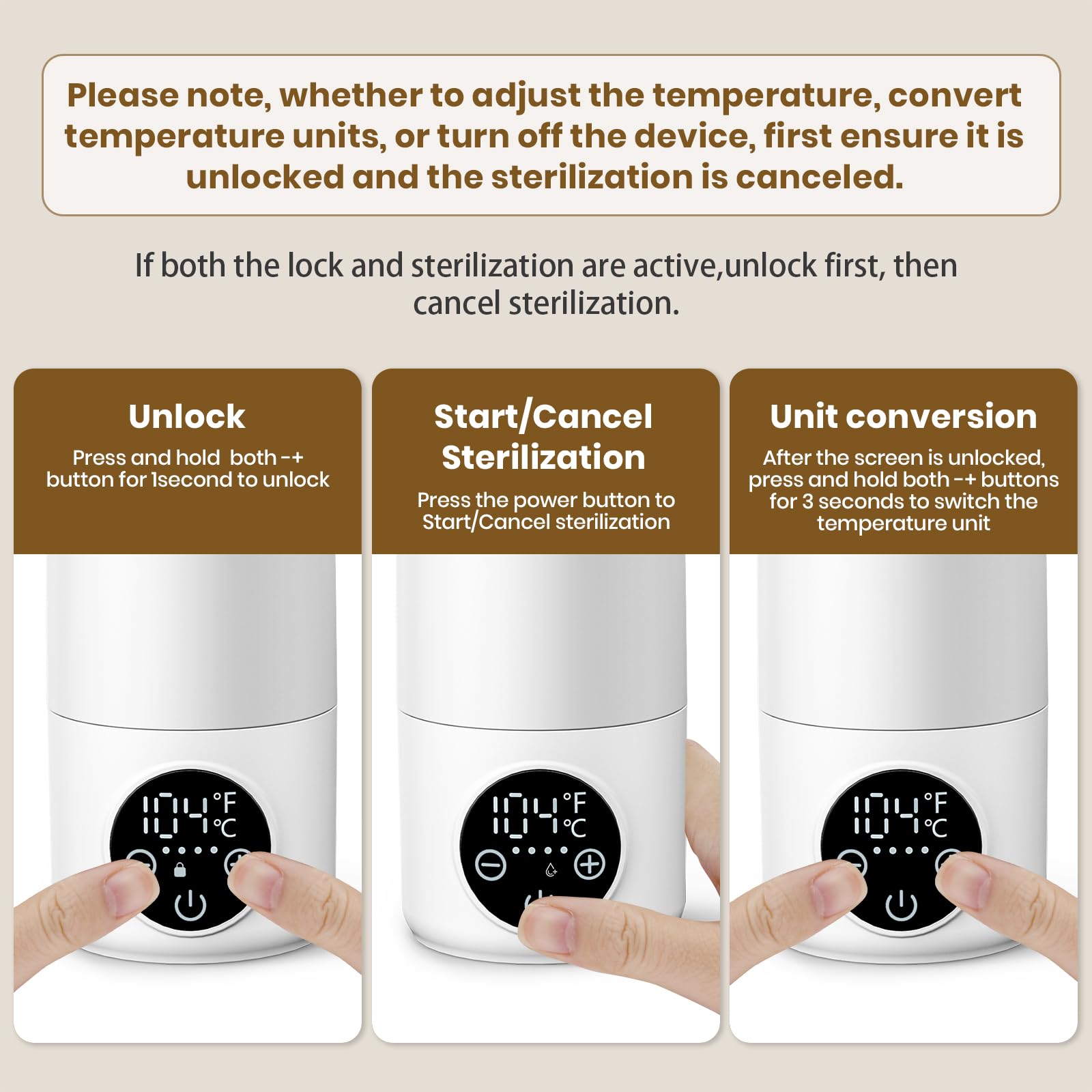 Meehuan portable bottle warmer precise-temp-control screen in action