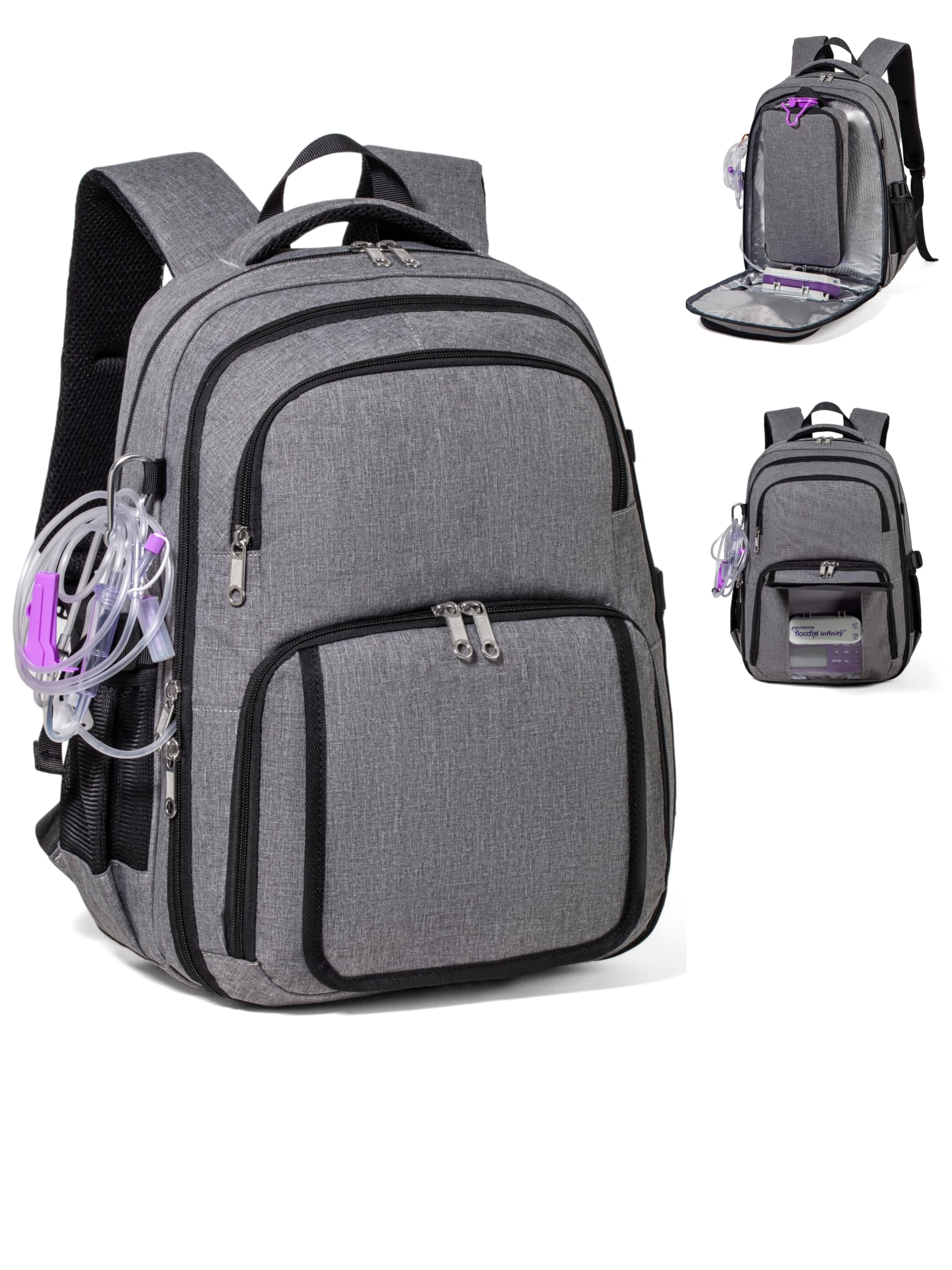Meesyn Feeding Tube Backpack front view showing compact travel-ready design