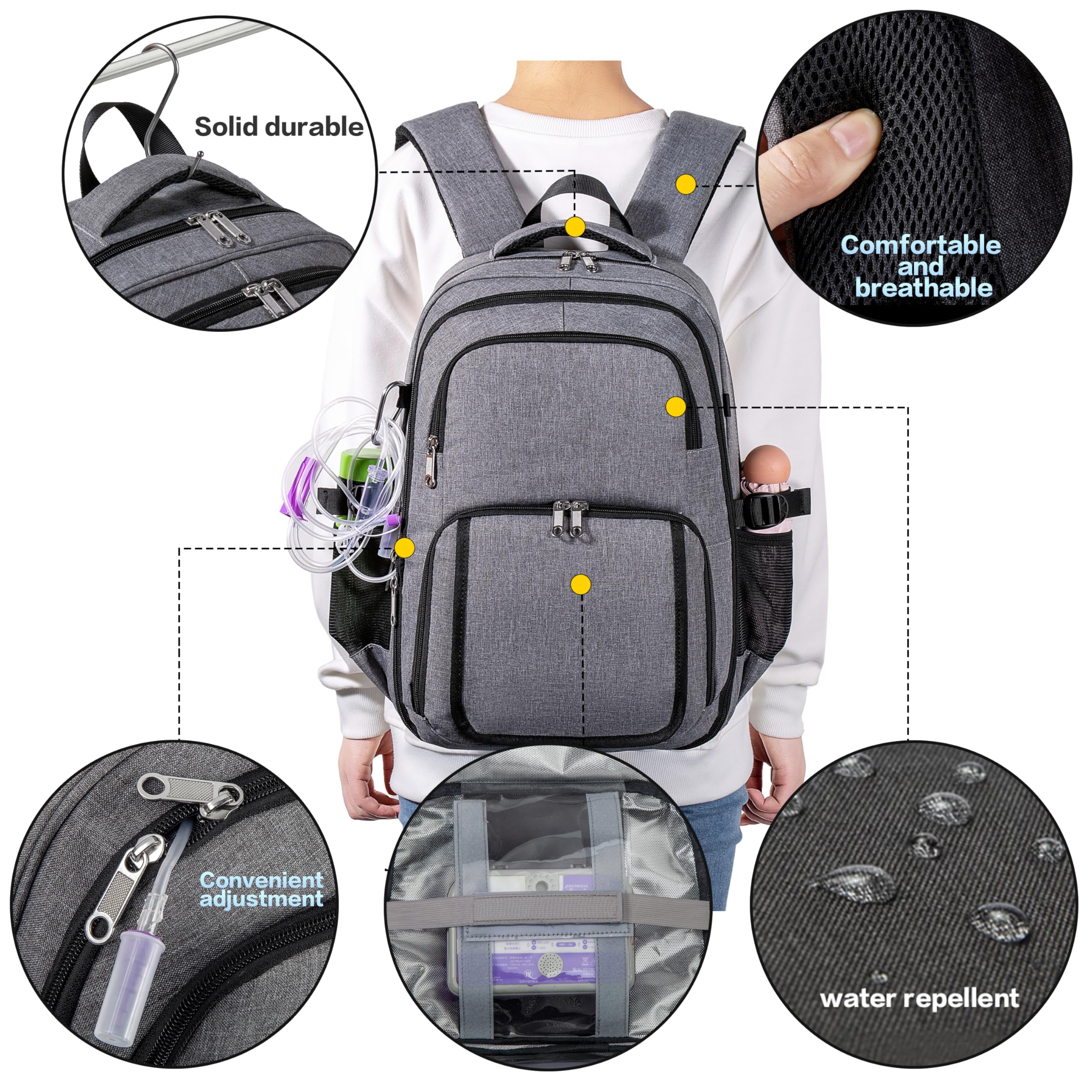 Meesyn Feeding Tube Backpack insulated-compartment preserves formula warmth