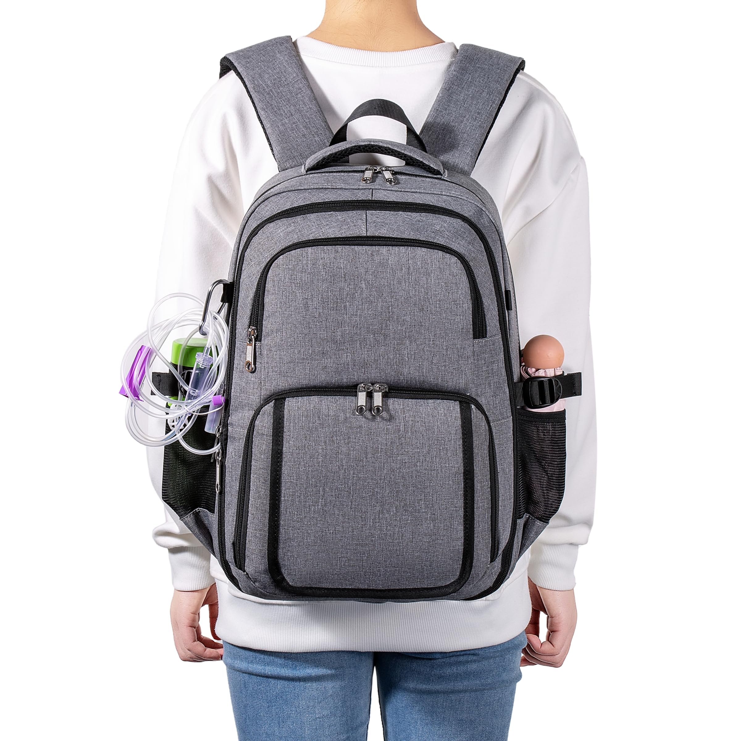 Meesyn Feeding Tube Backpack side-mesh-pocket for quick hydration access