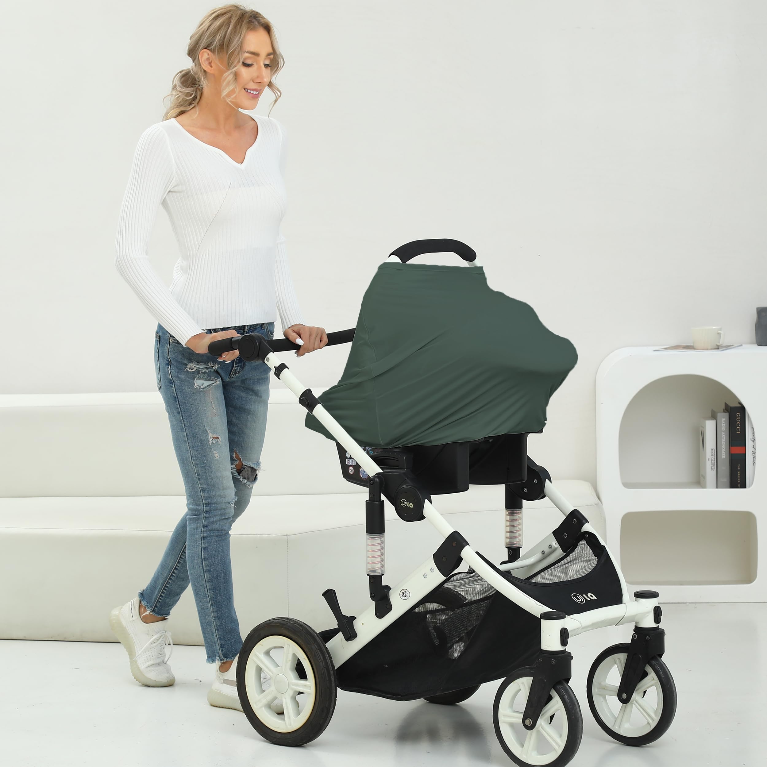 Meetjoy stroller cover in Roman Green shields sun and wind for strolls