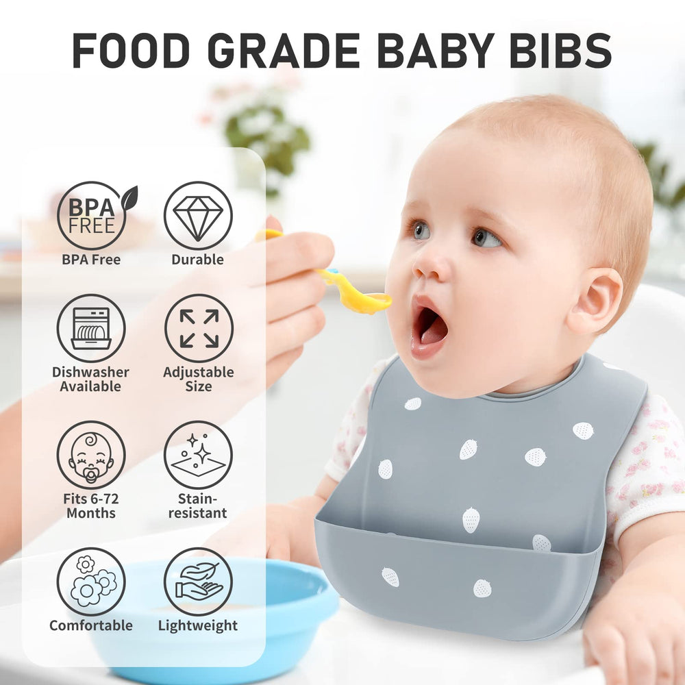 ME.FAN silicone bib with adjustable neck snaps for a secure fit.