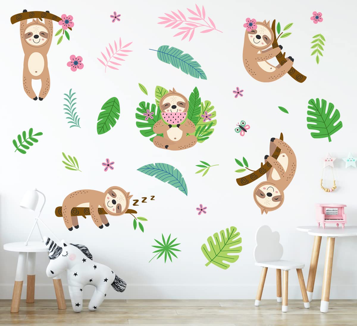 MEFOSS funny sloth wall stickers create a playful focal point in kids' rooms