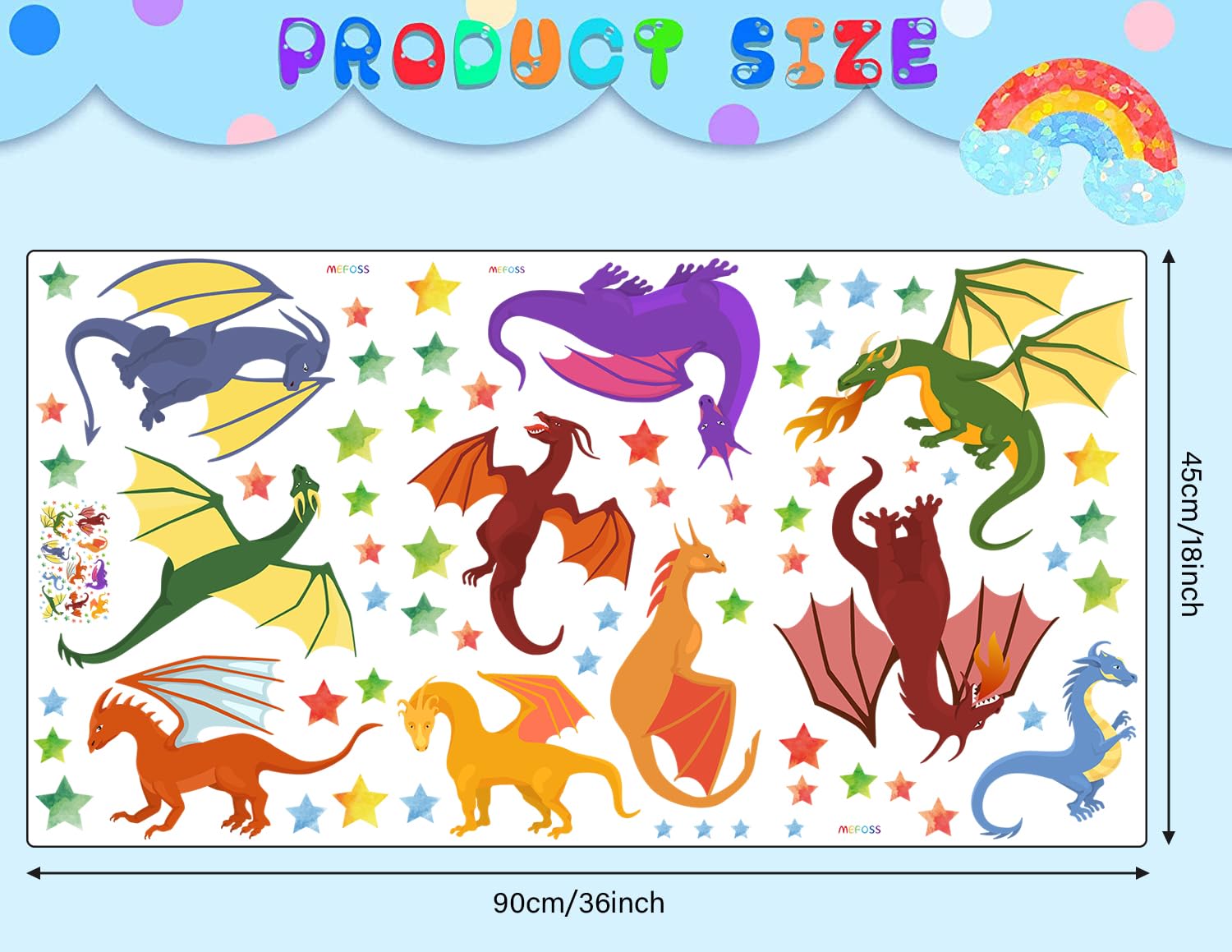 MEFOSS bright dragon decals for kids' playroom and nursery decor.