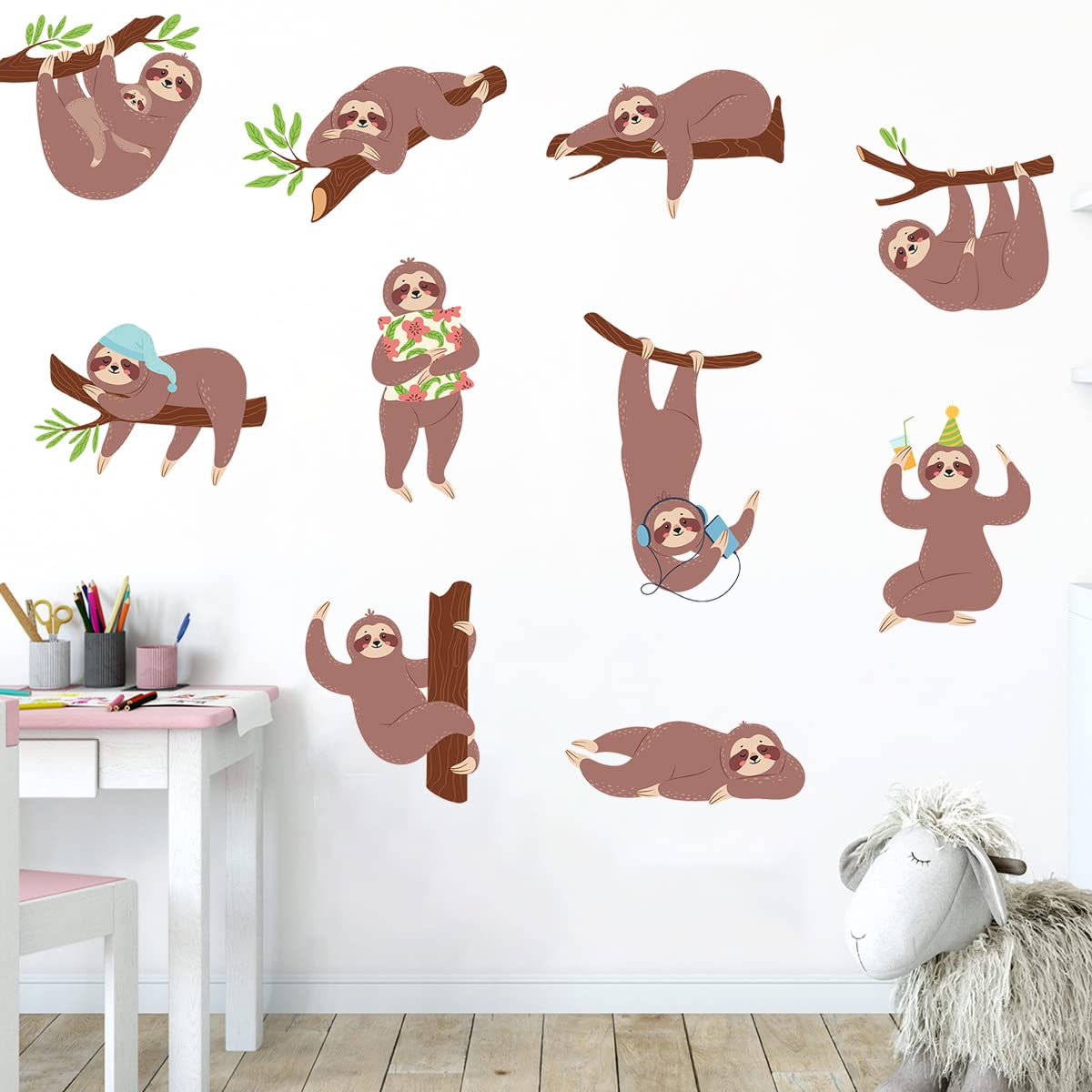 MEFOSS sloth wall decal brown illustration enhances walls easily.