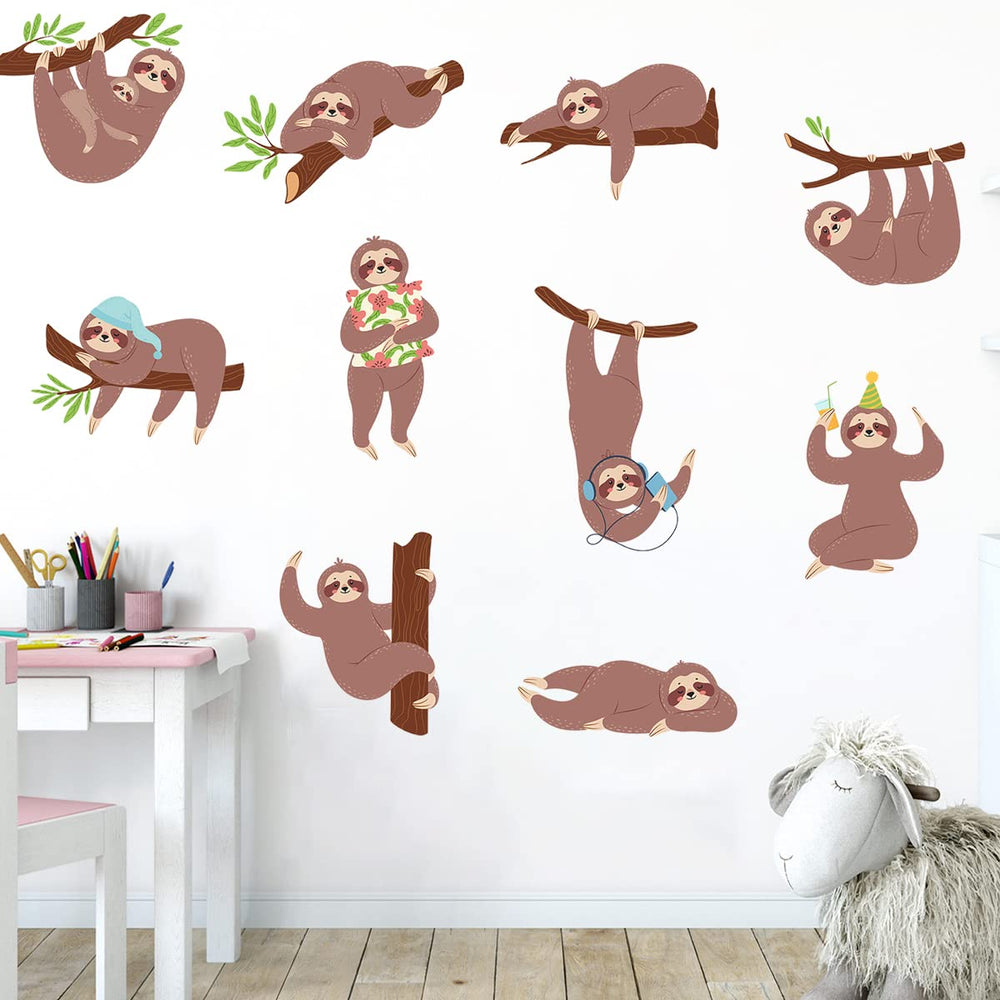 MEFOSS sloth wall decal brown illustration enhances walls easily.