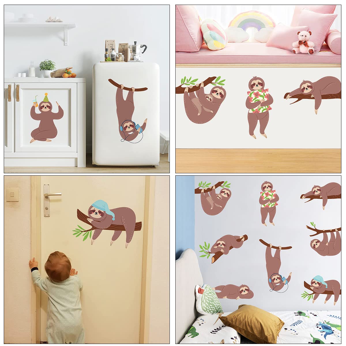MEFOSS sloth wall decal uses removable vinyl for clean removal.