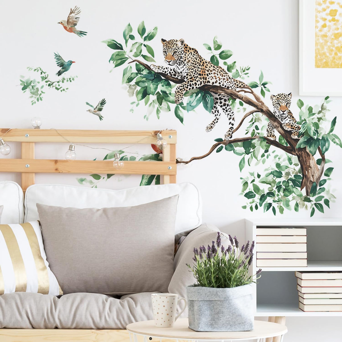 MEFOSS watercolor jaguar wall decal adds vibrant color to living spaces