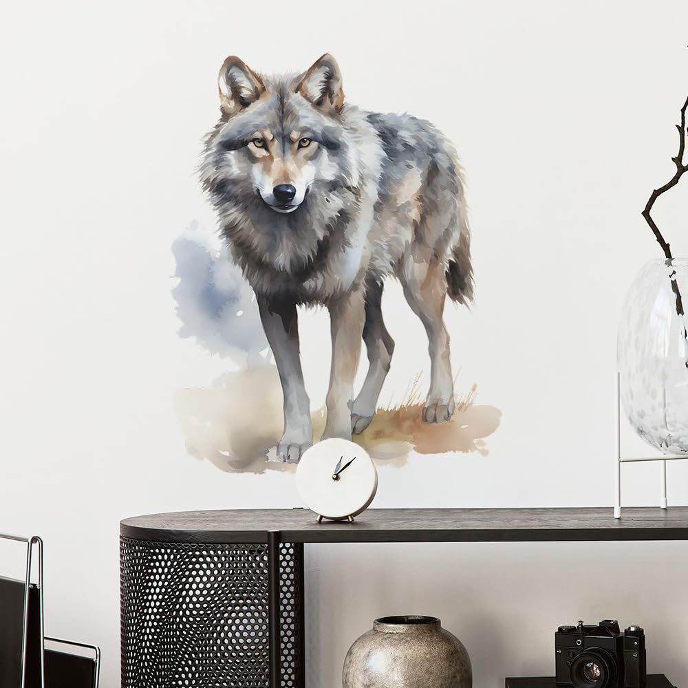MEFOSS wolf wall decal with watercolor pattern adds playful charm to kids rooms