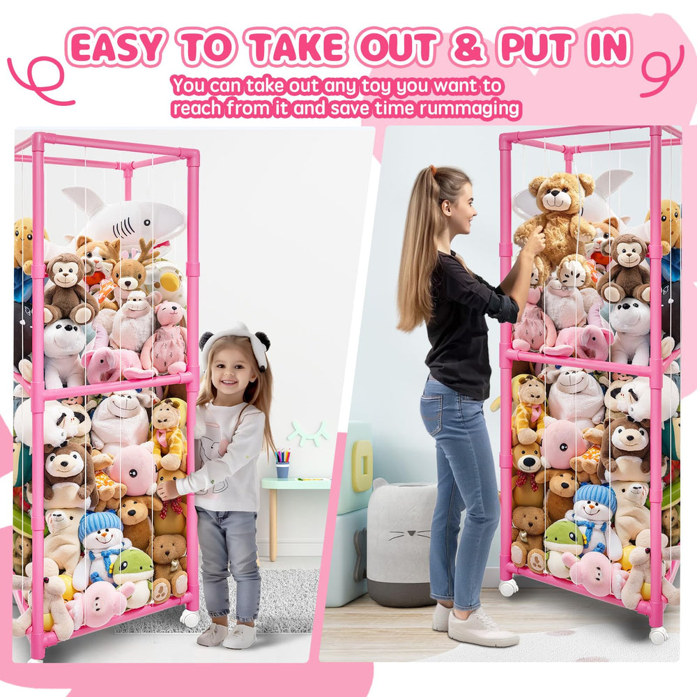 Megapuxin elastic cord storage feature adds reach and expanded capacity for kids plushies