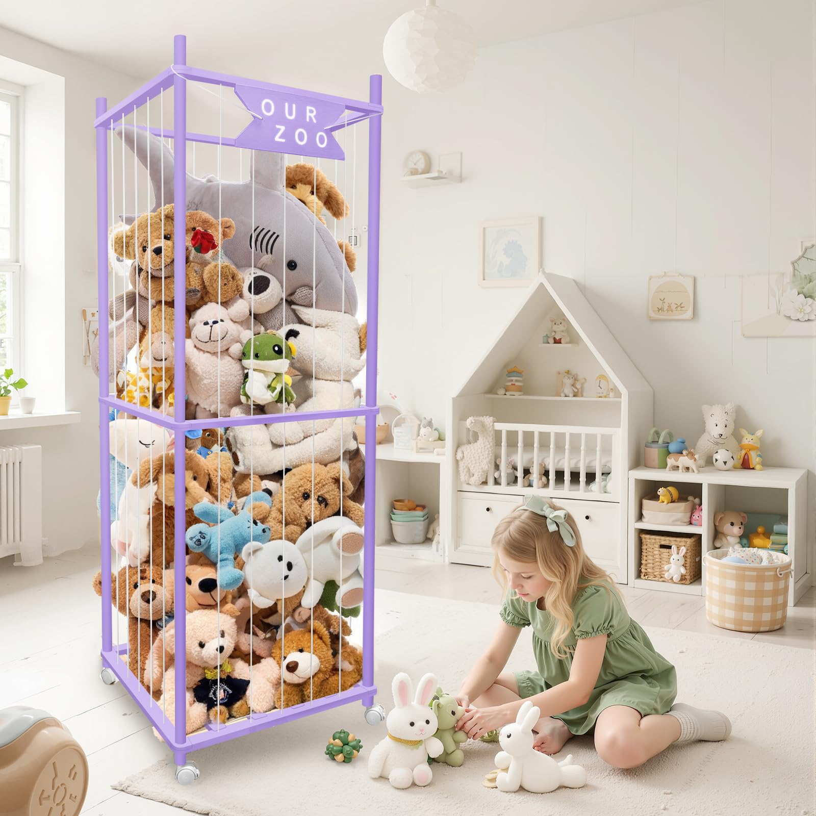 Megapuxin extra-large storage fits large stuffed animals for weekend playtime.