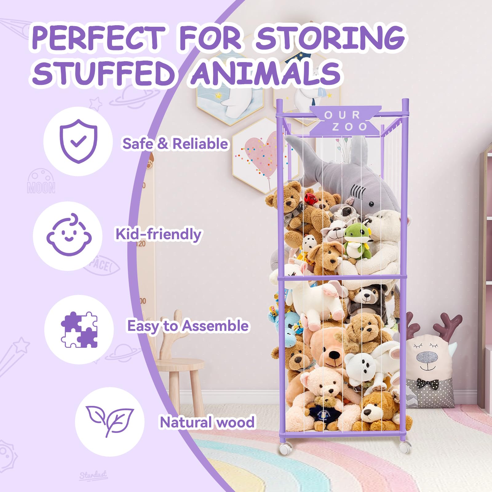 Megapuxin purple storage unit brightens corners while reducing clutter in nursery.