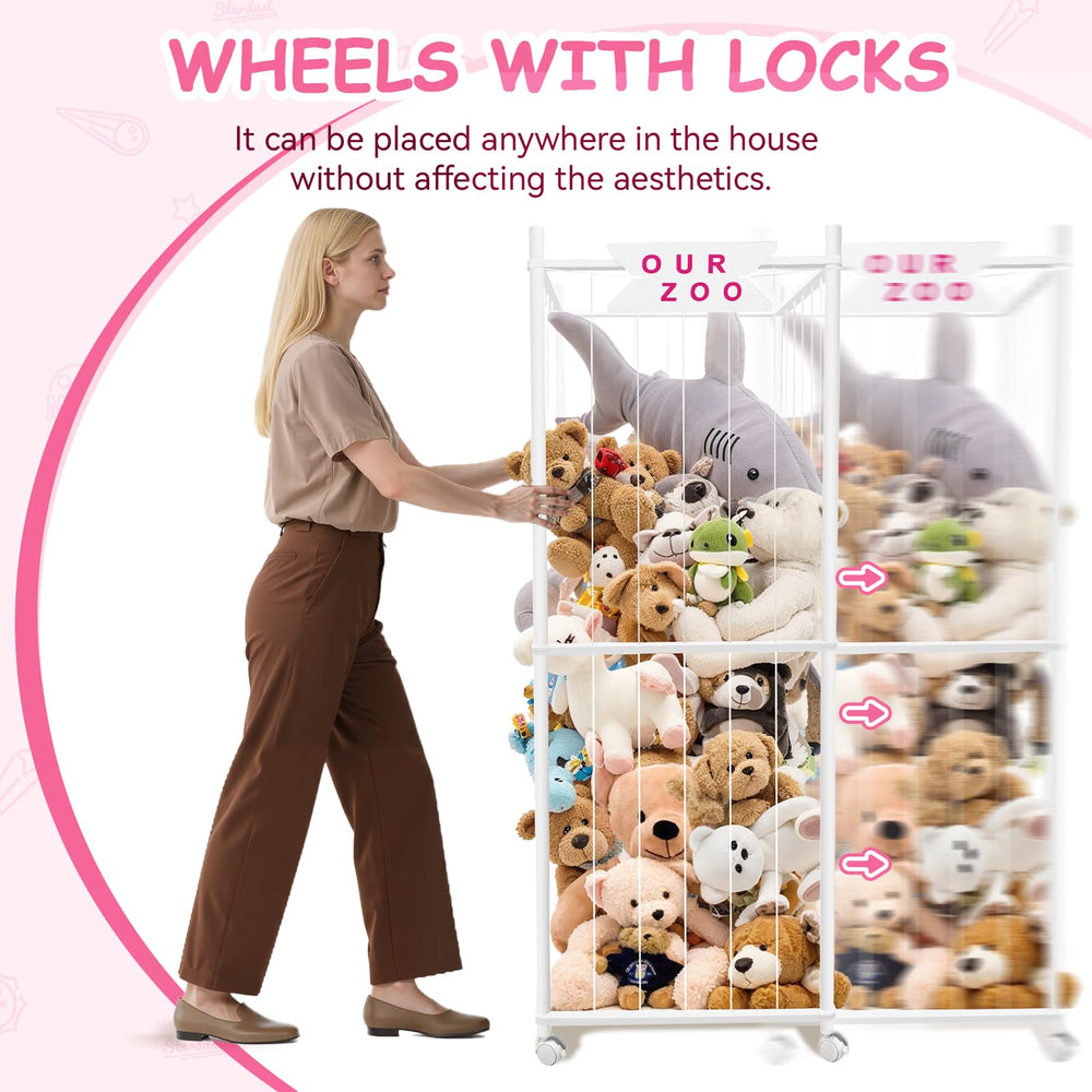 Megapuxin stuffed animal storage zoo brake system stabilizes the unit when parked