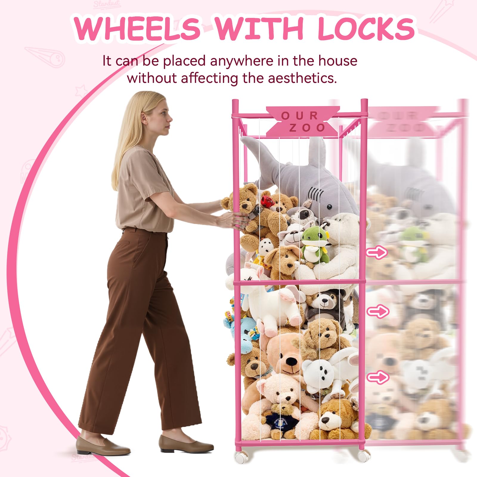 Megapuxin brake-wheeled cage stable positioning and easy cleaning around corners