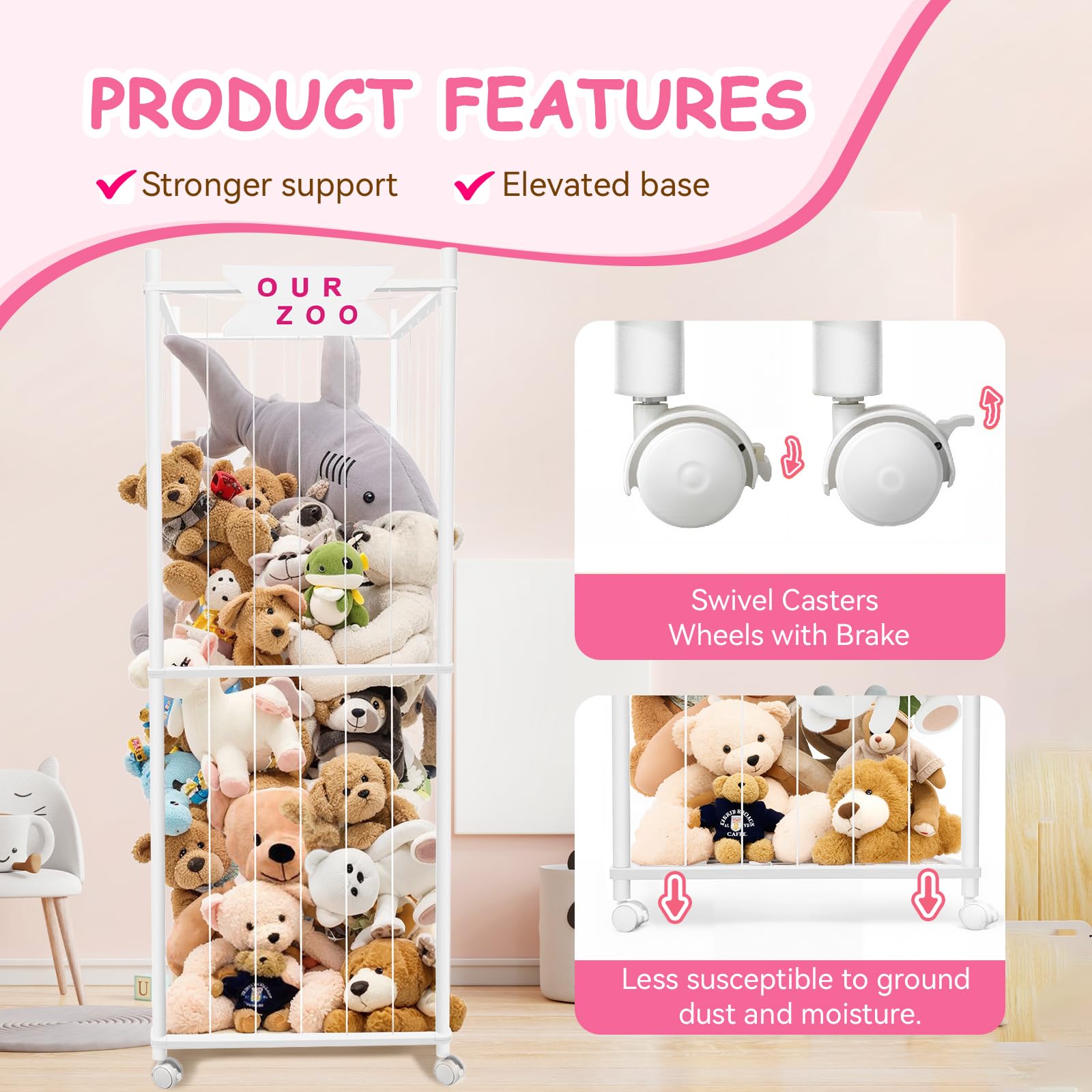 Megapuxin stuffed animal storage zoo elastic-band design offers quick toy access