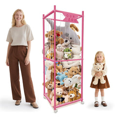 Megapuxin stuffed animal storage zoo on wheels front view for easy-access plush toys