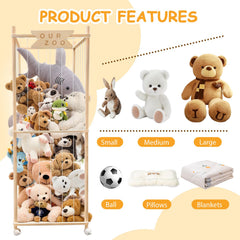 Megapuxin storage zoo in a playroom corner demonstrates space-saving organization for toddlers
