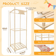 Megapuxin stuffed animal storage zoo side view highlighting sturdy wooden frame for large plushies