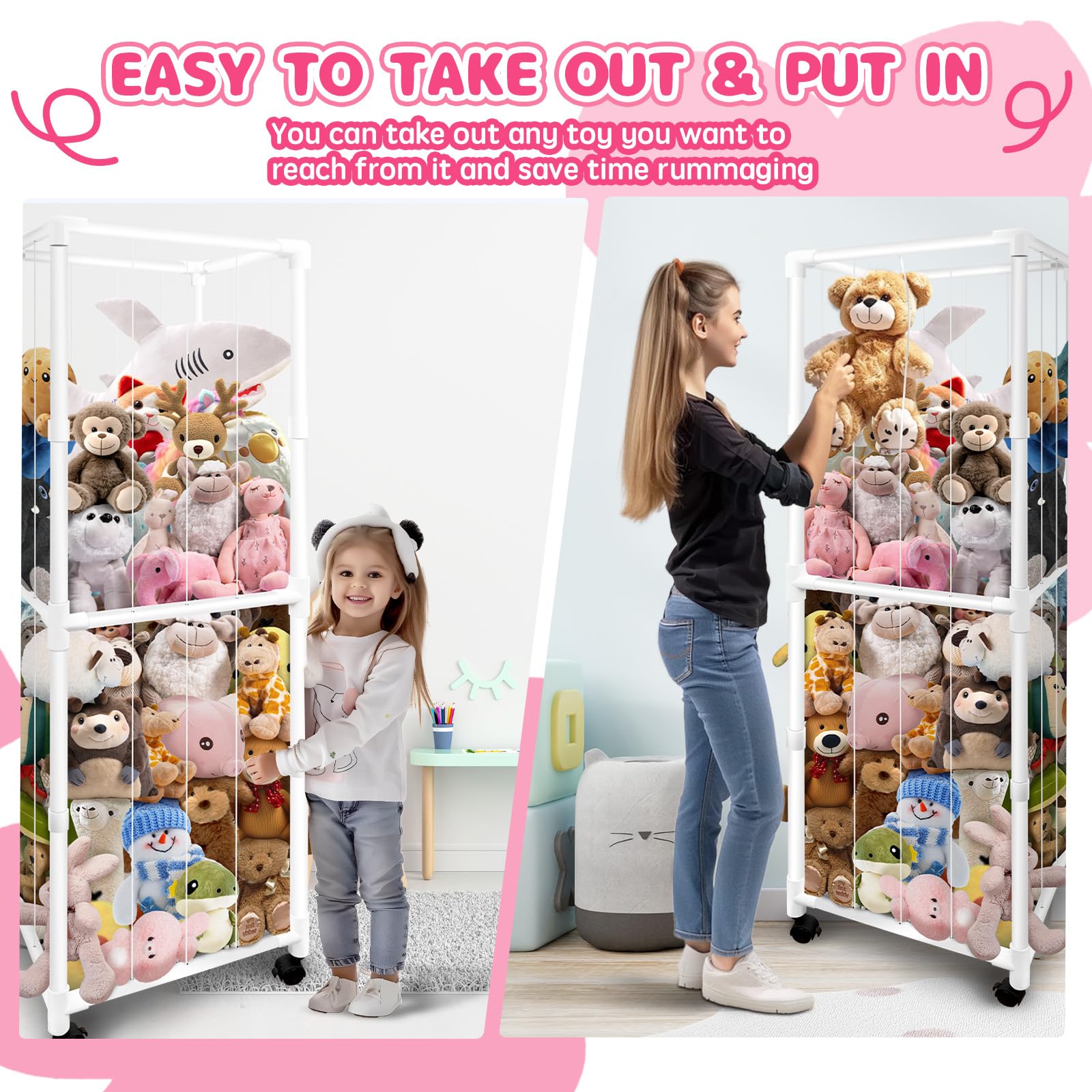Megapuxin stuffed animal storage zoo wheels enable smooth mobility around rooms