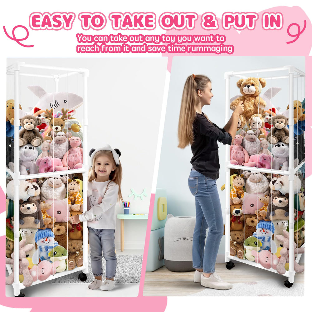 Megapuxin stuffed animal storage zoo wheels enable smooth mobility around rooms