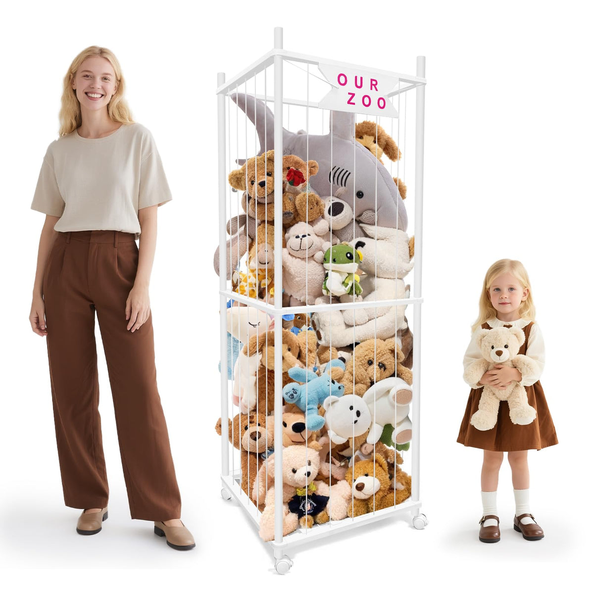 Megapuxin stuffed animal storage zoo wooden frame keeps toys organized in a tidy nursery