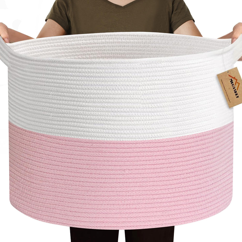 MEGASKET 115L pink basket toy storage keeps floors clear and toys organized.