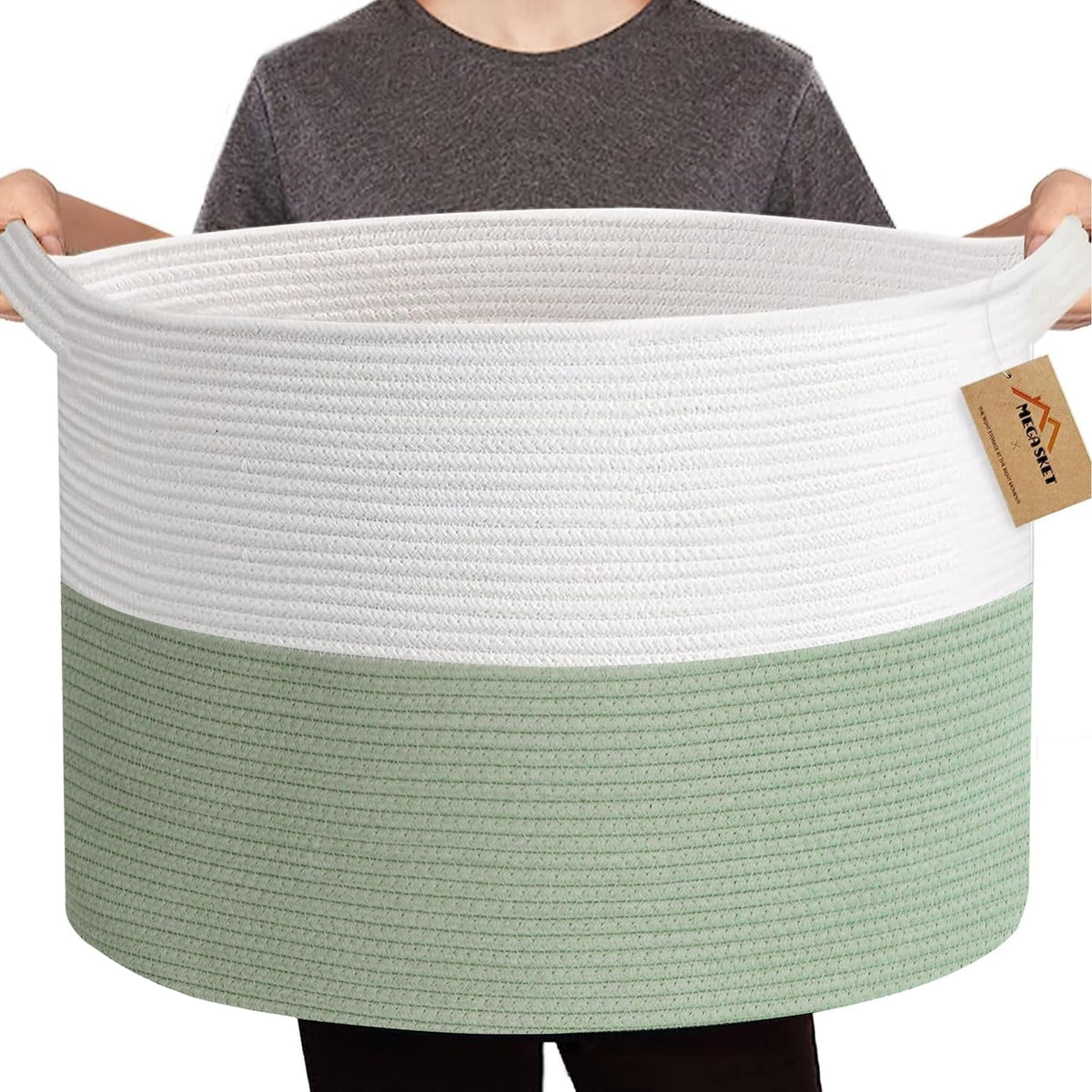 MEGASKET blanket basket green 22x22 stores blankets neatly for living room organization.