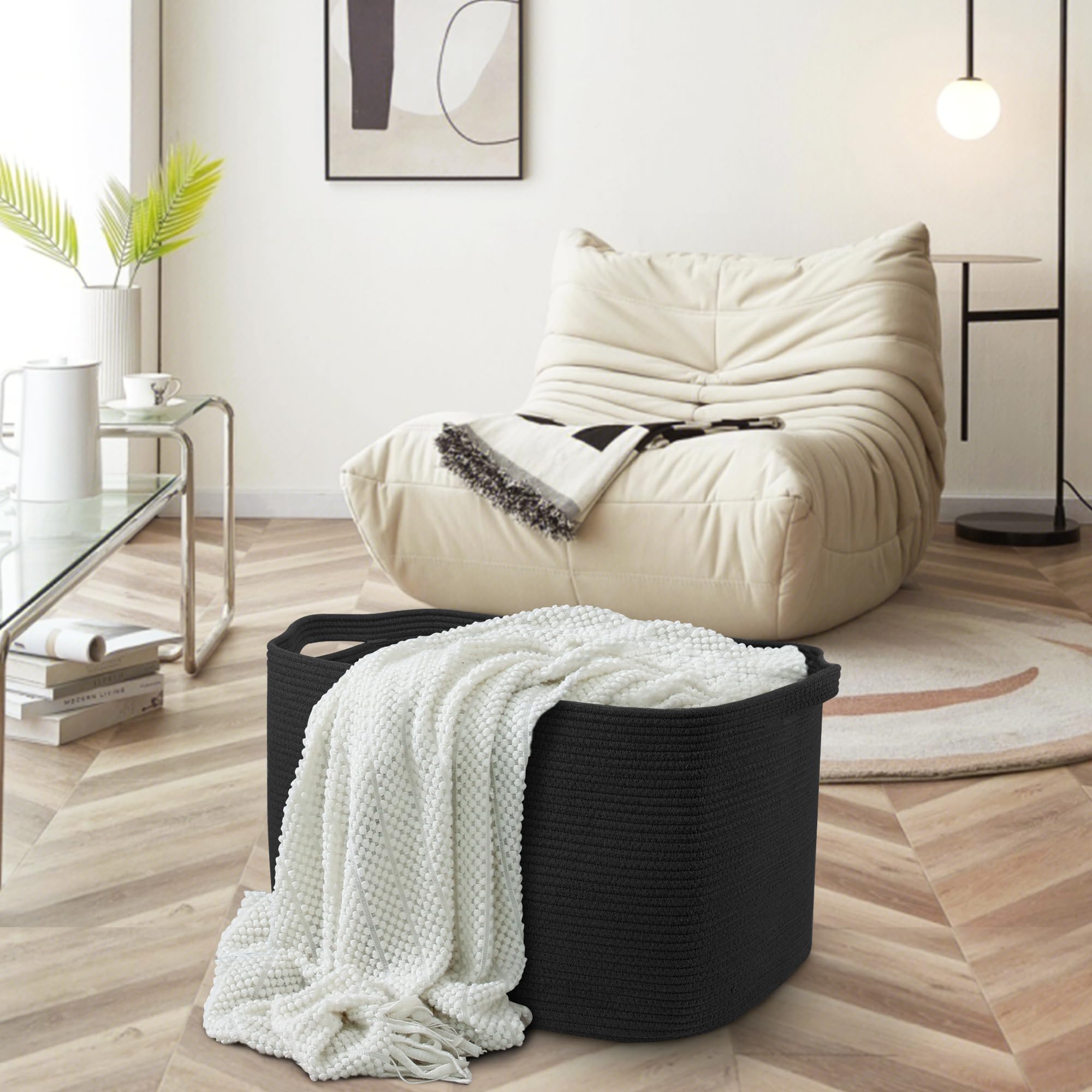 MEGASKET cotton-rope basket is thick, durable, safe with no chemical smell.