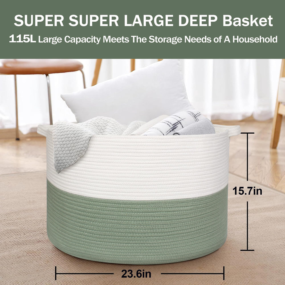 MEGASKET cotton rope bin highlights soft, durable material safe for children.