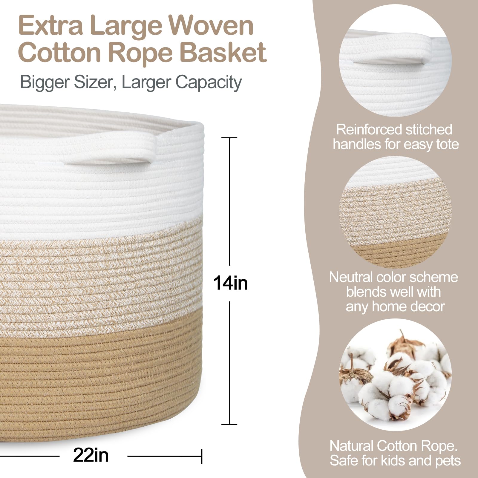 MEGASKET cotton rope texture in three tone brown ideal for toy storage