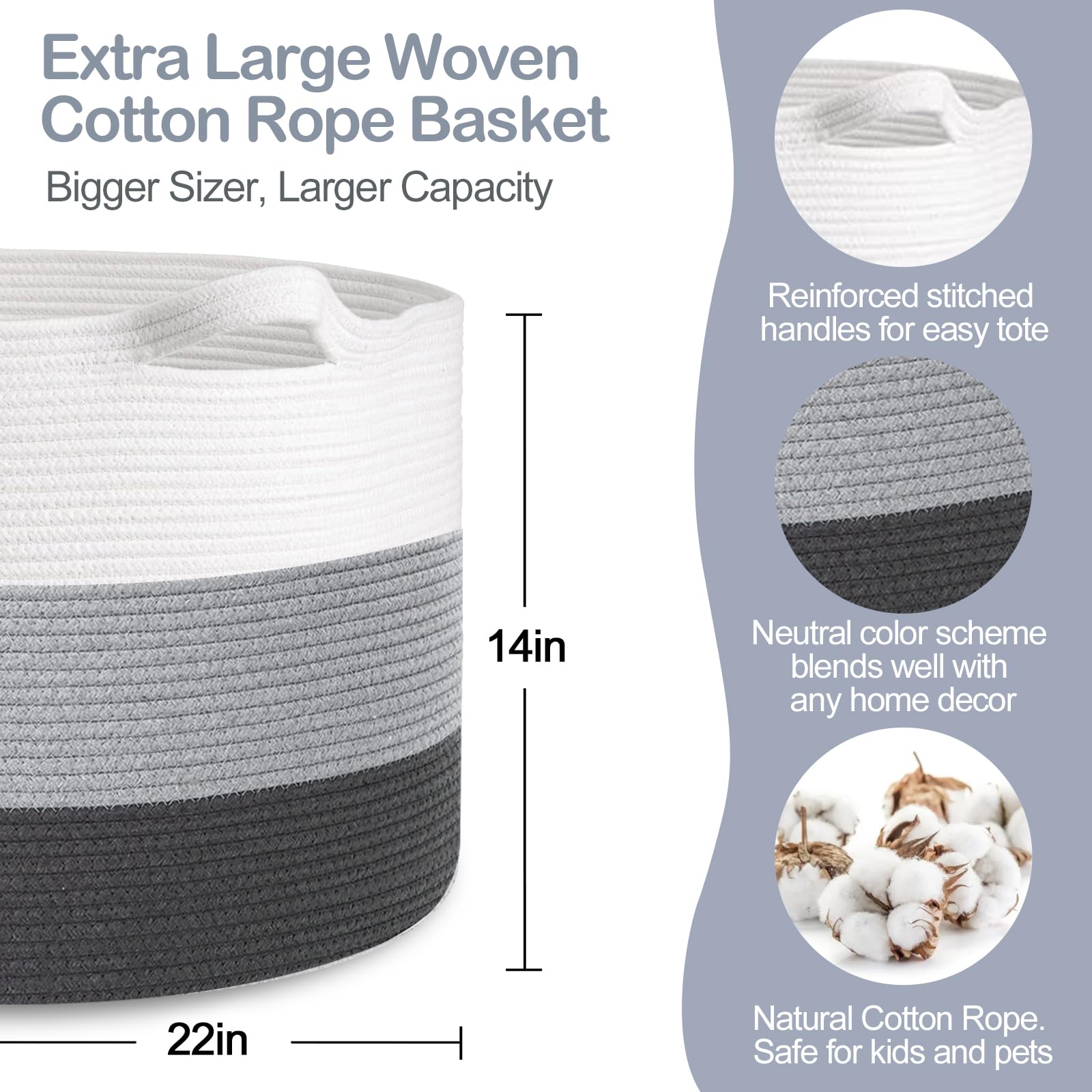 MEGASKET cotton rope toy bin keeps toys organized while cozy for kids.