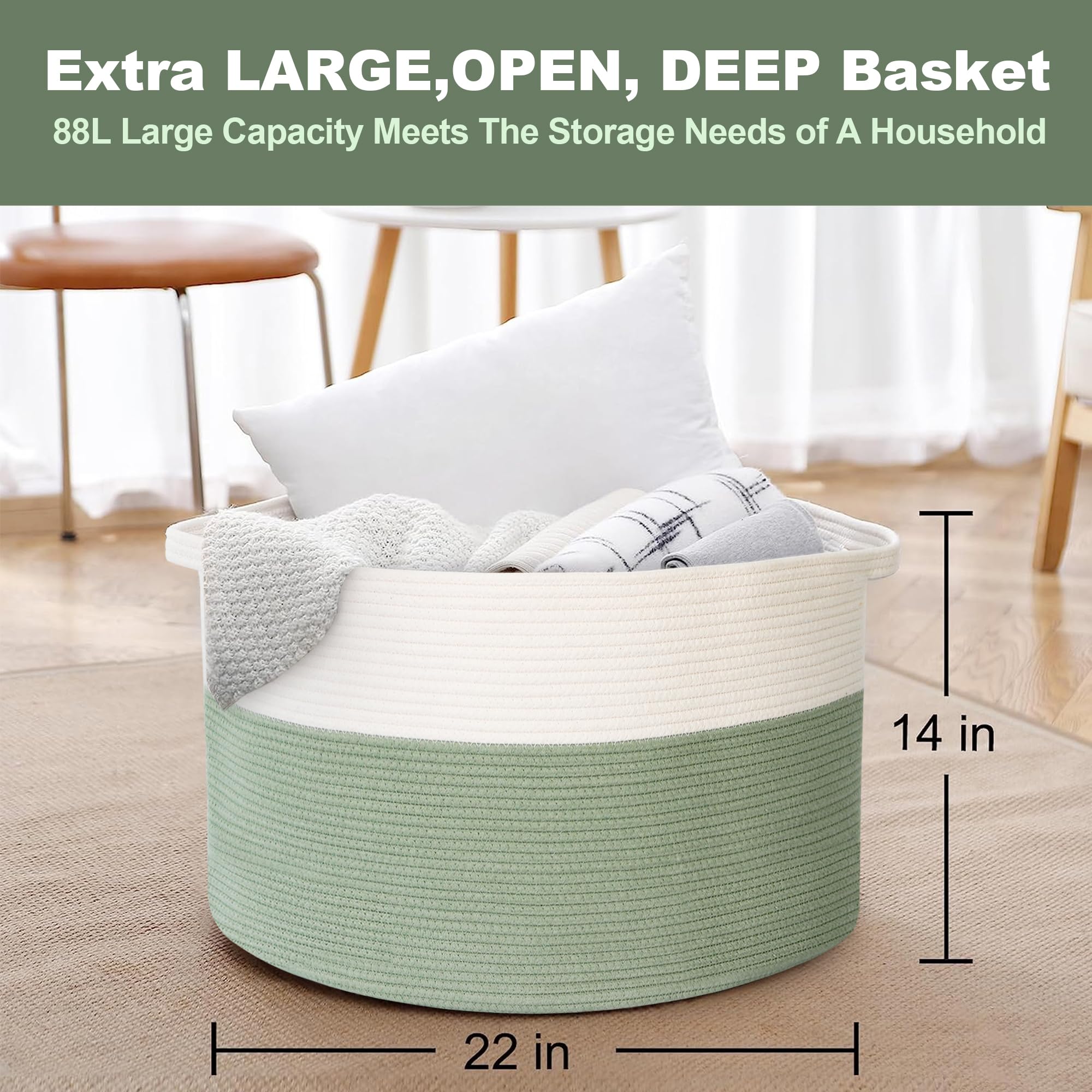 MEGASKET cotton-rope-weave-green showcases soft, safe storage with durable rope construction.