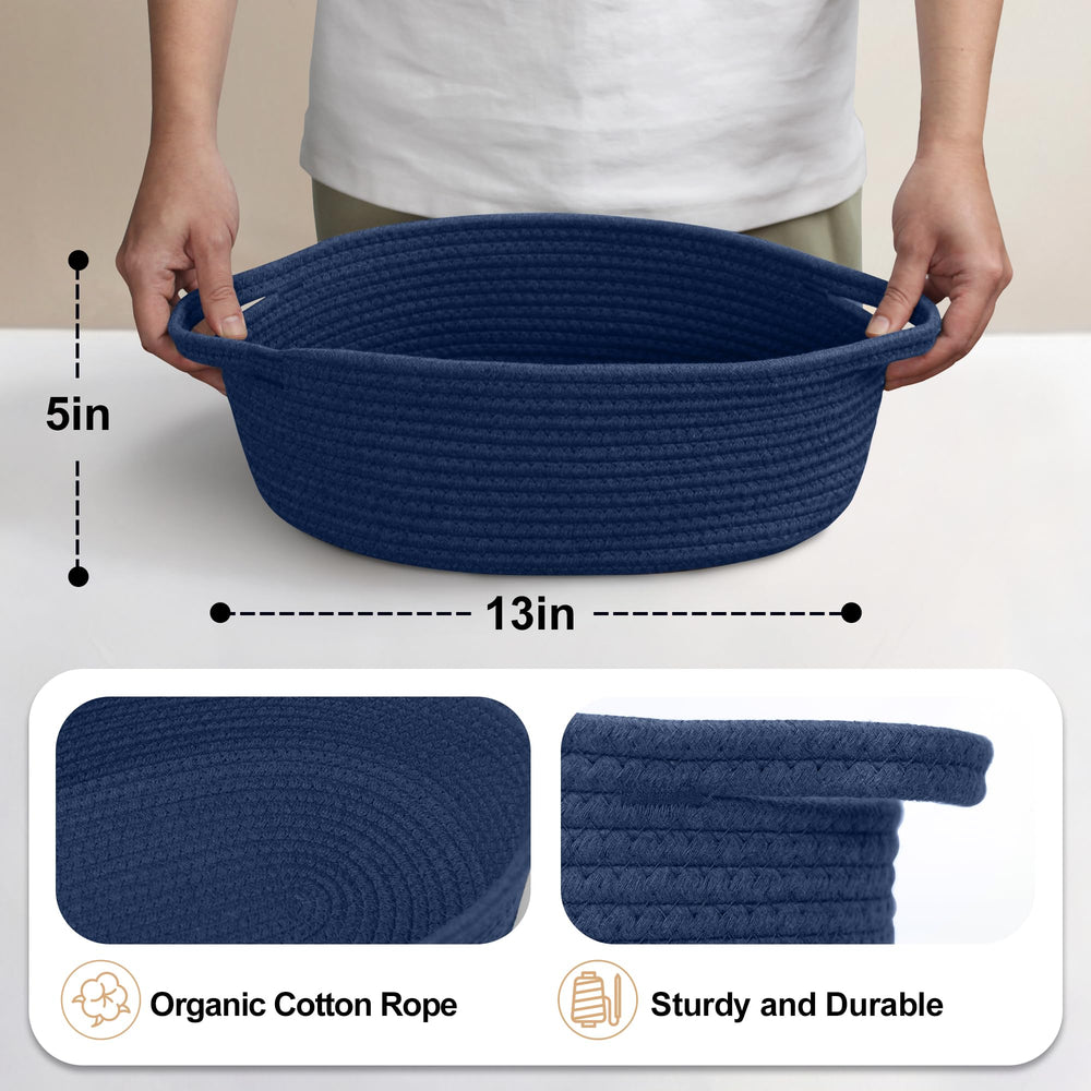 MEGASKET dark blue small woven basket empty side view for versatile gifting and decor.