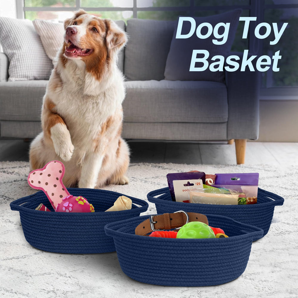 MEGASKET dark blue small woven basket nursery storage organized and accessible.