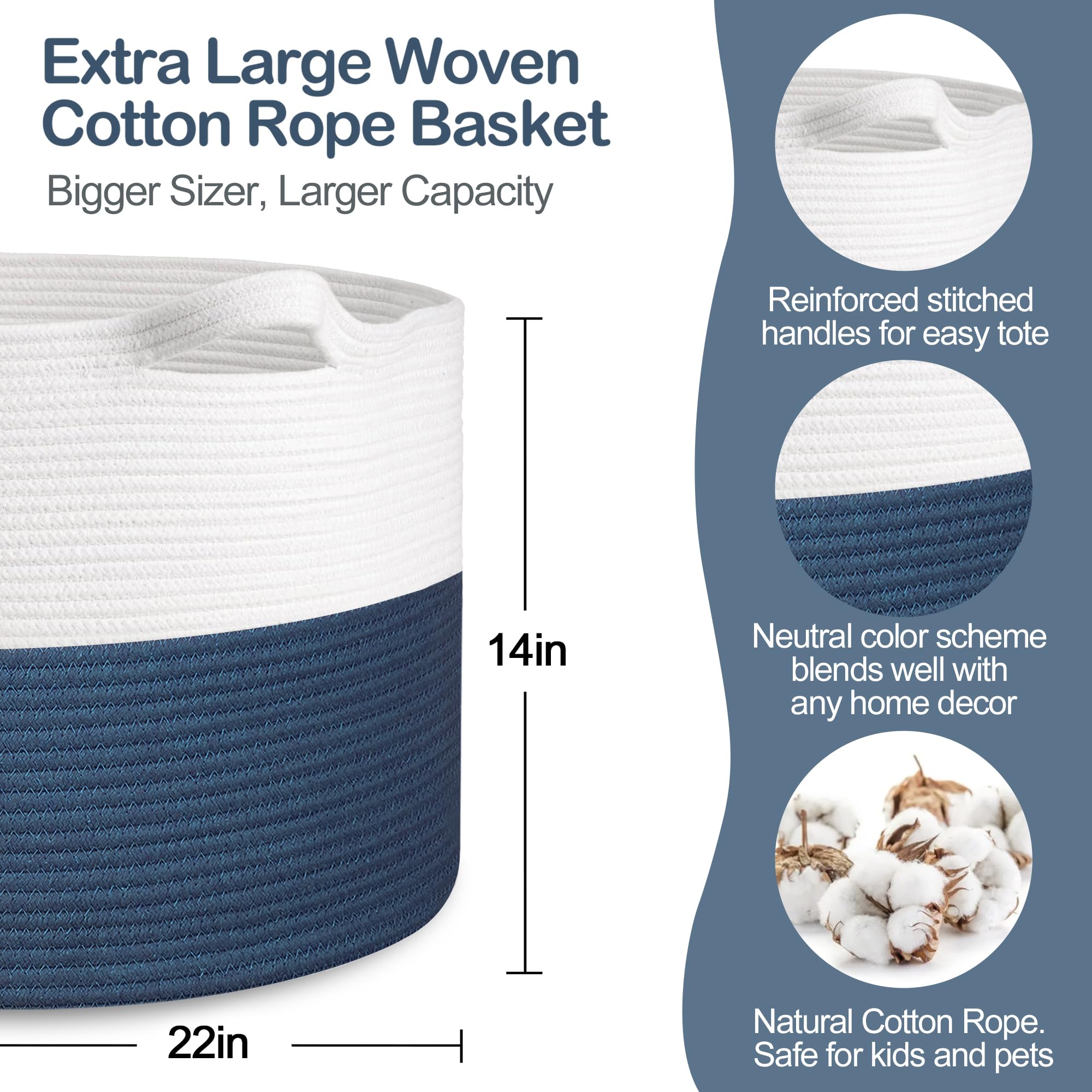 MEGASKET extra large rope basket side view for organized playroom storage