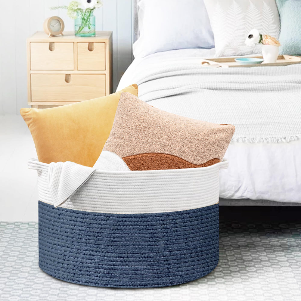 MEGASKET extra large rope basket kids room decor shows two-tone neutral style