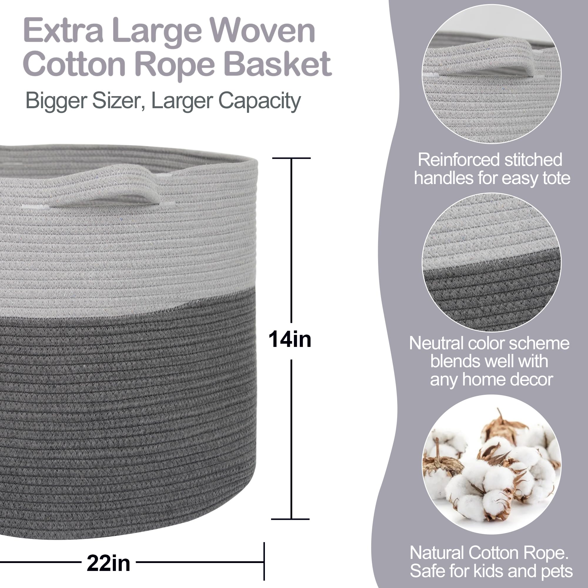 MEGASKET XXXL rope basket living-room for stylish blanket storage and clutter reduction.