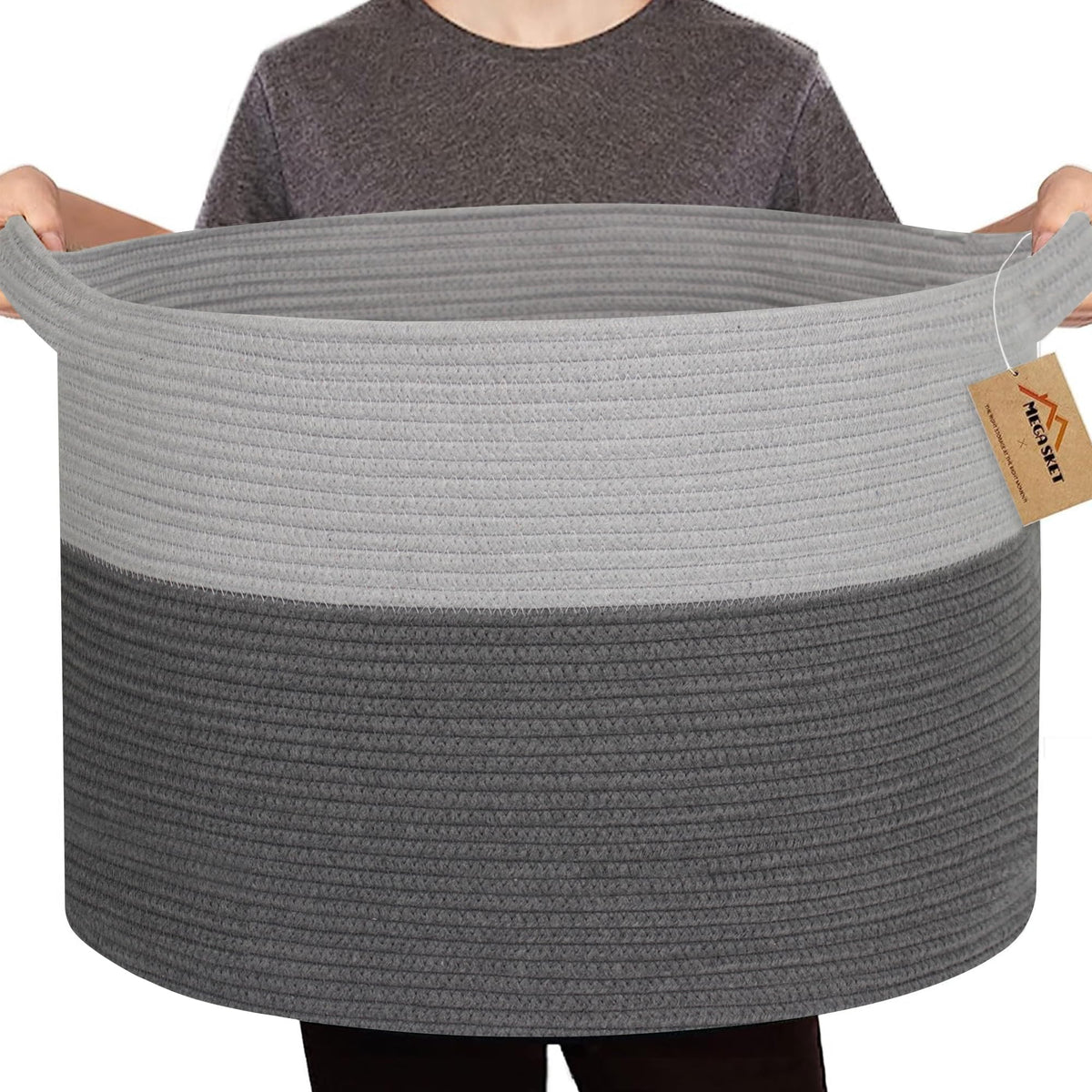 MEGASKET XXXL rope basket open-top for easy laundry organization and fast access.