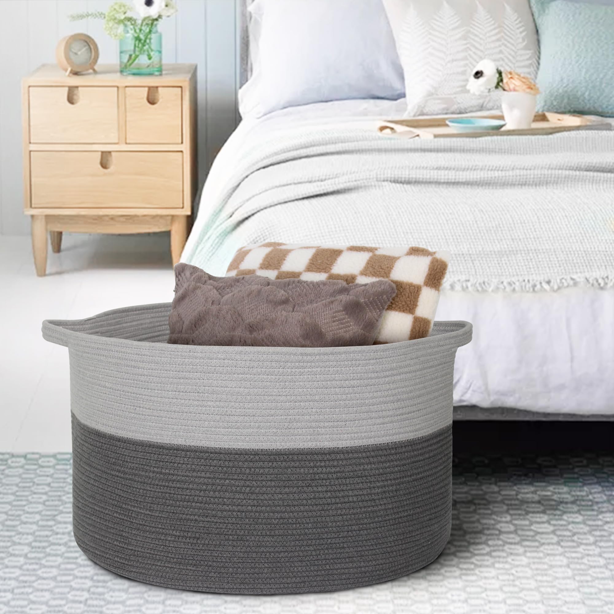 MEGASKET XXXL rope basket toy-organizer helps keep kids' rooms tidy.