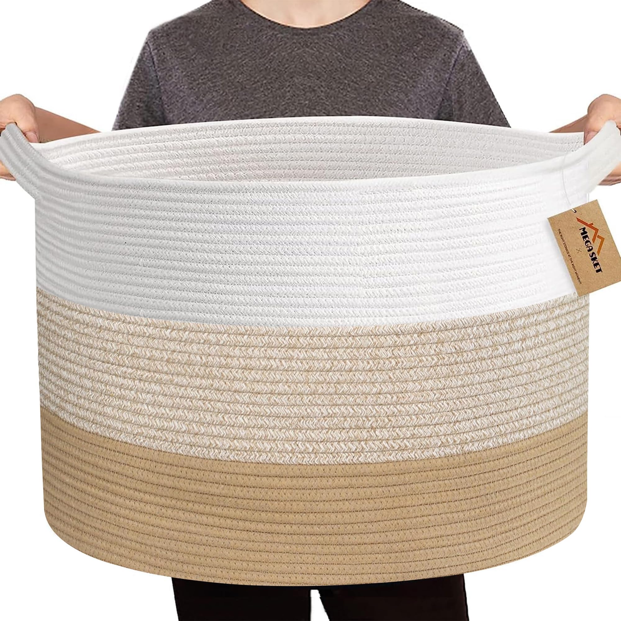 MEGASKET extra large storage basket open top with blankets for easy access